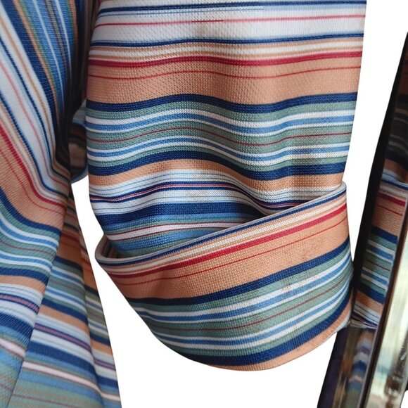 15/16 Vintage Striped Sears Dress Tie Waist Big Collared Boho Neckline 1970's - Picture 8 of 8